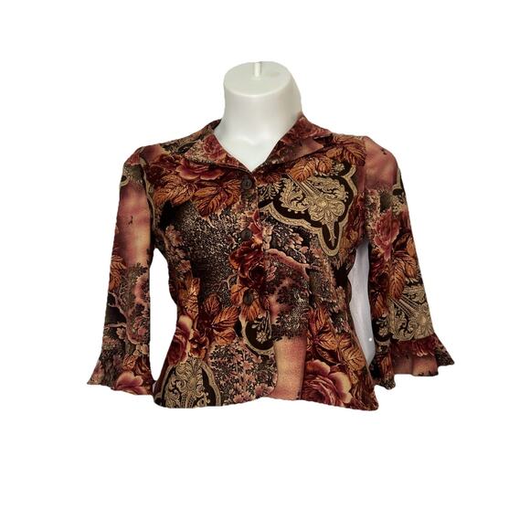 Vintage Jessica Howsrd Floral Button Down ruffle Sleeve Jacket/blazer EUC Size 8 - Picture 1 of 9